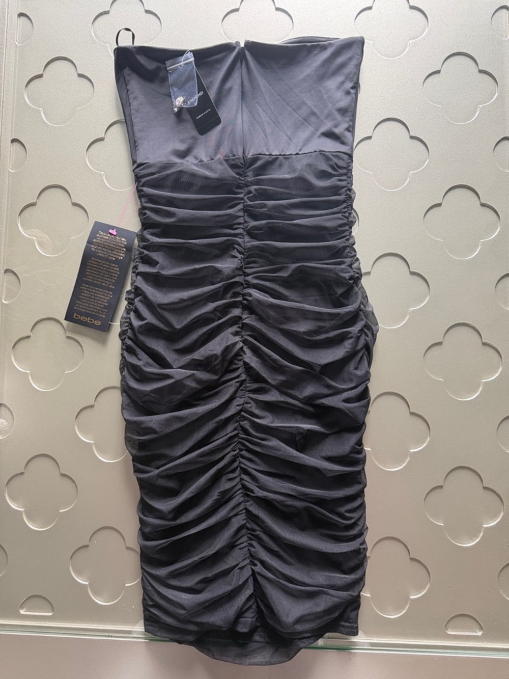 🆕 BEBE Black Tube Mini Dress Strapless Bodycon Cutouts Crystals Women’s Size XXS - Picture 12 of 16